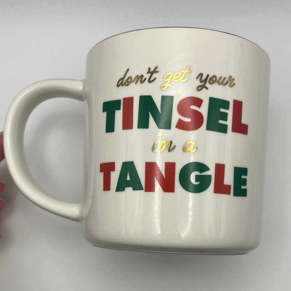 Holiday Mug Don’t Get Your Tinsel in a Tangle with Red Green & Gold Accents